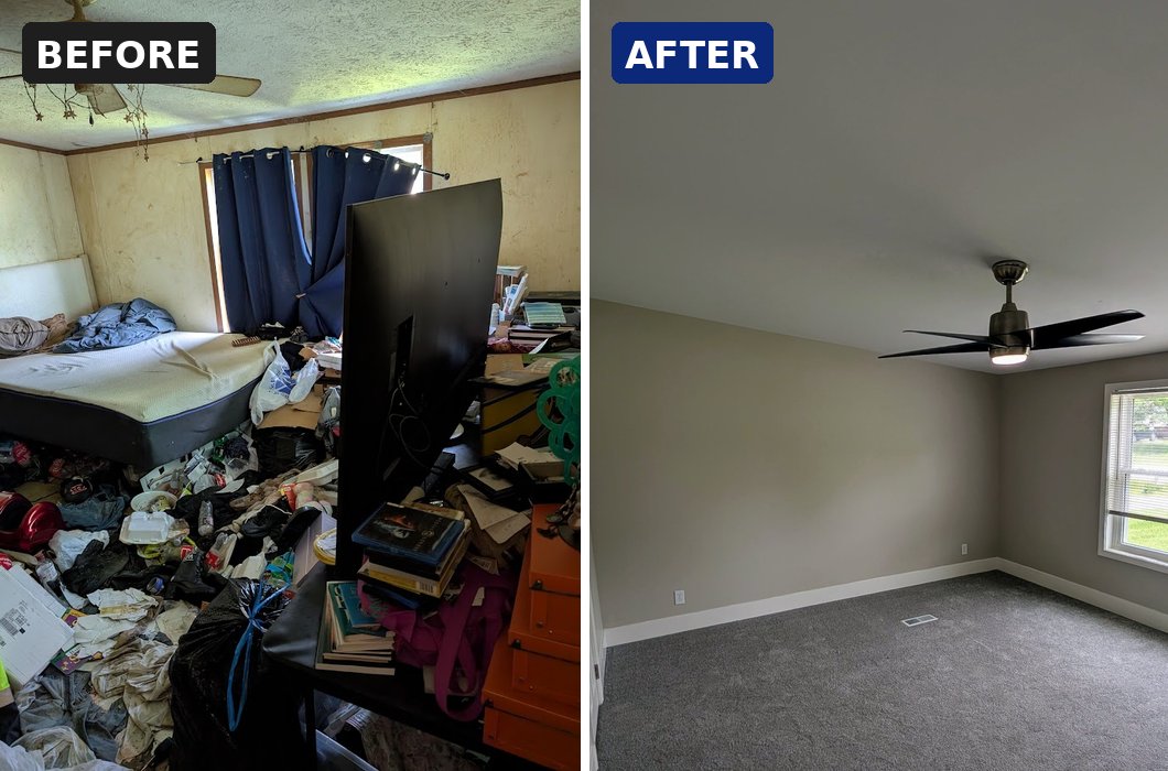 Before and after bedroom renovation on an Amelia, Ohio house by Honest Homebuyer Dayton