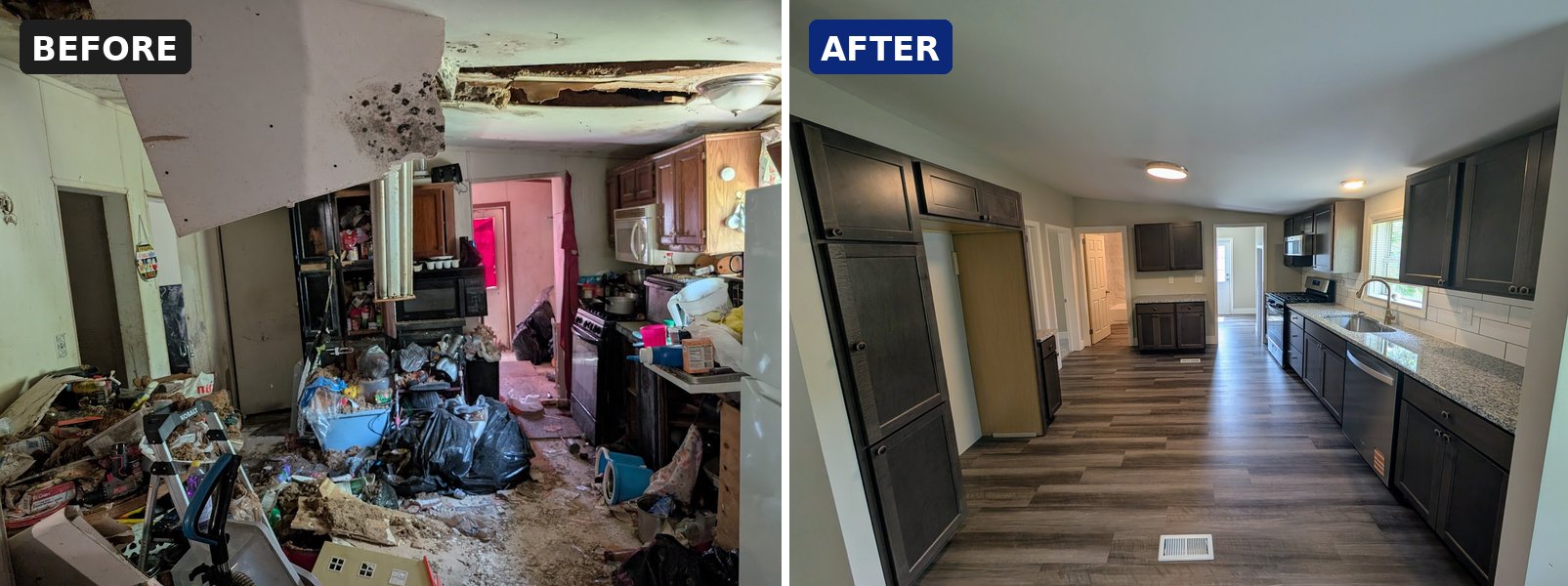 Before and after kitchen renovation on an Amelia, Ohio house by Honest Homebuyer Dayton
