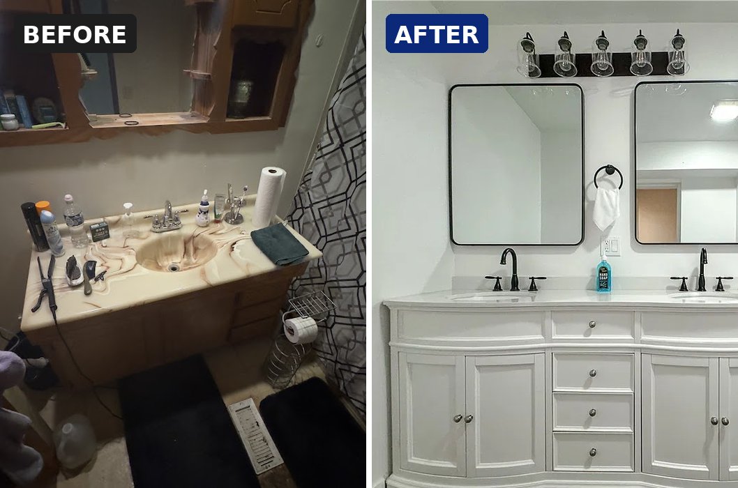 Before and after bathroom renovation on a Middletown, Ohio house by Honest Homebuyer Dayton