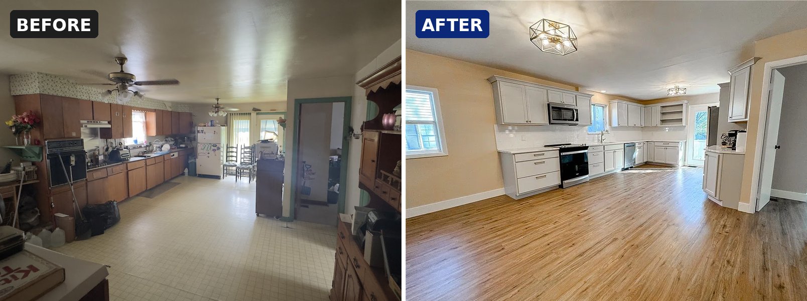 Before and after kitchen renovation on a Middletown, Ohio house by Honest Homebuyer Dayton